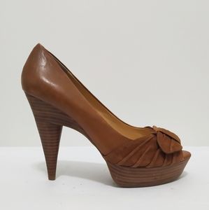 Gianni Bini Leather Buckle Peep Toe Platform Pumps